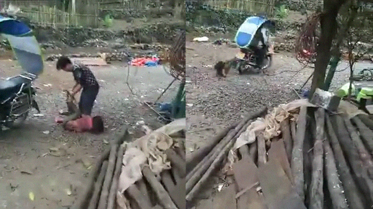 【衝撃映像】我が娘を虐待。スクーターに縛り付けて引きずる酷すぎる父親。