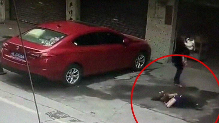 道を歩いていた女性、”空から降ってきた犬” にぶつかってノックアウト。