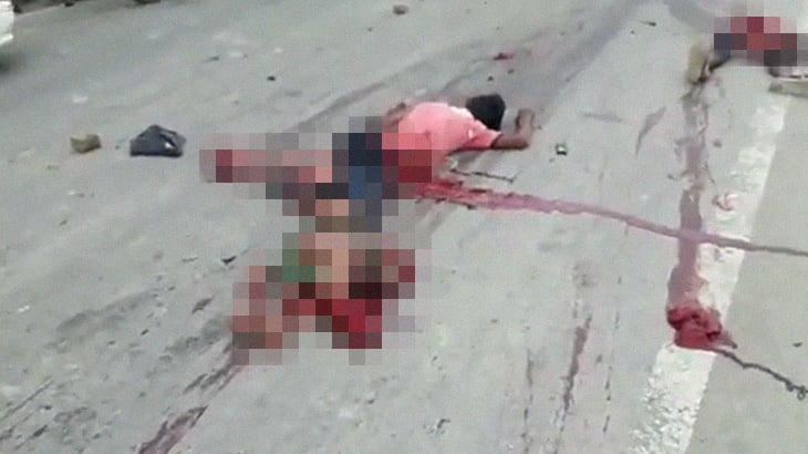 【超！閲覧注意】トラックに轢かれた3人の男性の身体、もうグチャグチャ･･･。