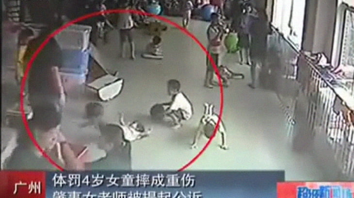中国の保育士、4歳の女の子を放り投げて脳に損傷を負わせてしまう。