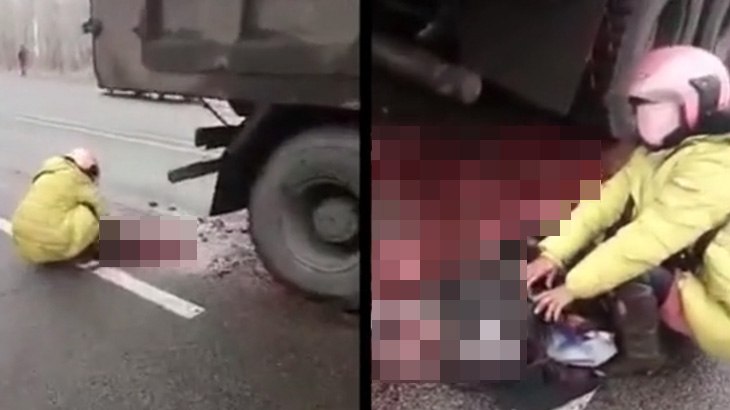 【閲覧注意】トラックに轢かれて “肉塊となってしまった彼氏” に寄り添う彼女･･･。