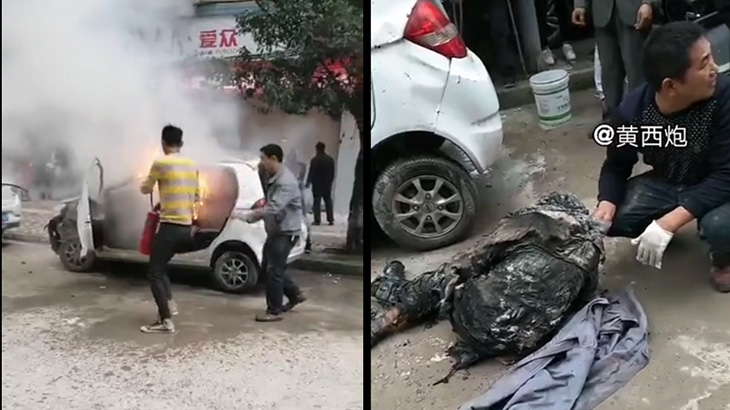 炎上した車内に取り残された人間、丸焦げになってしまう･･･。