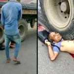 【閲覧注意】トラックに数十メートル引きずられた男、内臓が飛び出したグロ動画。