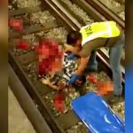 【閲覧注意】駅のホー?から電車に飛び込んで自殺した男の身体を回収するグロ動画。
