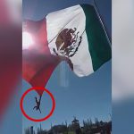 【衝撃映像】めっちゃ大きな旗に巻き込まれて宙に舞い上がってしまった男性のアクシデント映像。