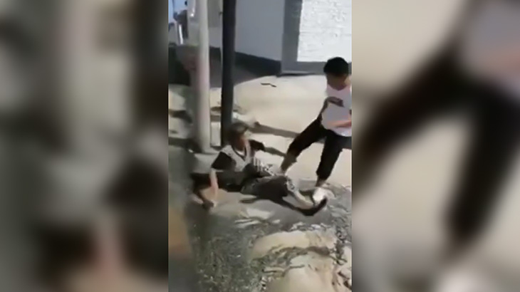 おばあちゃんを蹴りまくるクソガキの映像。