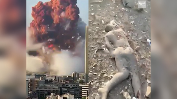 【衝撃映像】レバノンの倉庫が大爆発する瞬間と死体が転がる現場の映像。