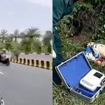 公道でとんでもないスピードを出していたバイカーが事故って死亡した映像。