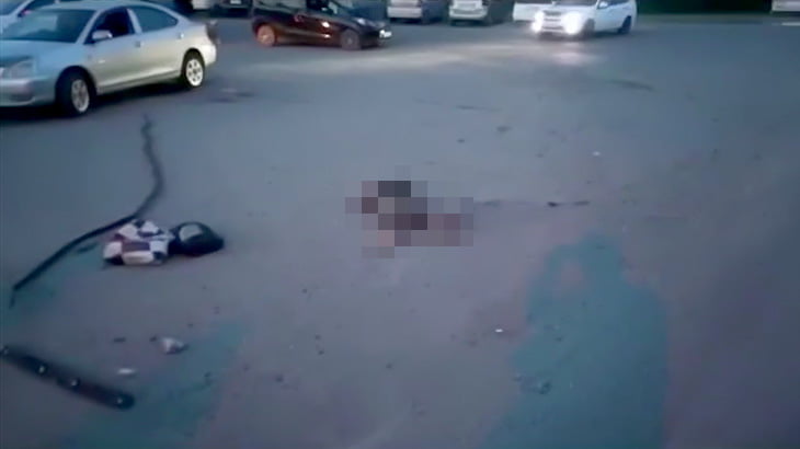 【閲覧注意】車に轢かれた女性の身体が真っ二つになってしまったグロ動画。