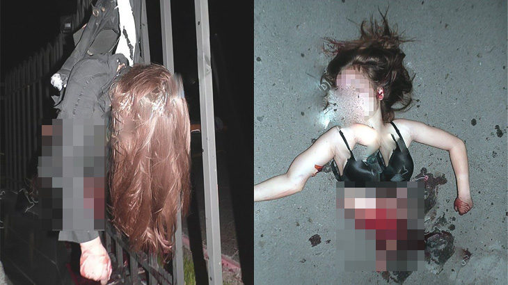 【閲覧注意】飛び降り自殺した女性がフェンスに突き刺さって胴体真っ二つになってしまったグロ画像。