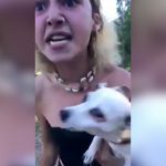 子犬を抱えたままめちゃくちゃ怒る女の映像。