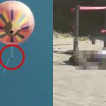 熱気球から落下して死亡してしまう男性の映像。