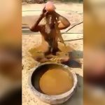 【閲覧注意】牛のウンコを水に溶かして水浴びする男の映像。