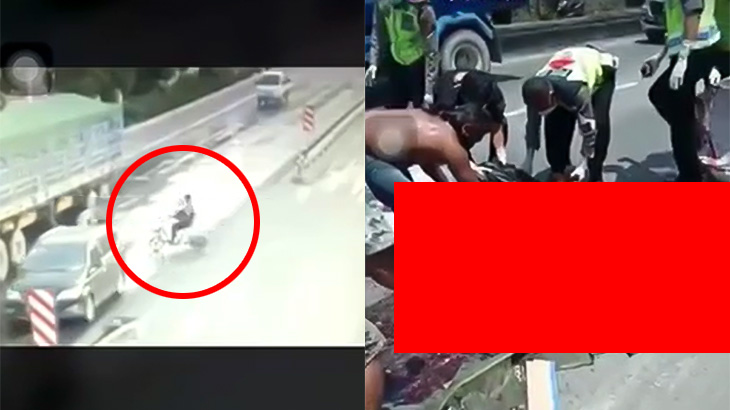 【閲覧注意】トラックに轢かれて身体が破裂する瞬間と死体を回収するグロ動画。