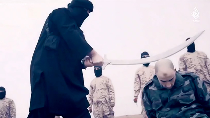 【閲覧注意】捕虜の首を大きな刀で一刀両断するスローモーション?像