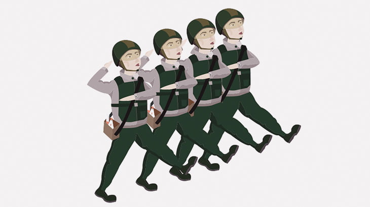 4人の軍人さんによる行進、揃ってないにも程がある（動画）