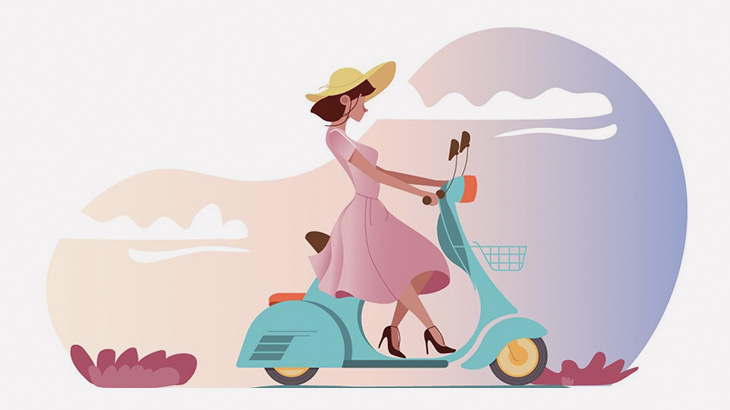 ワンピースでバイクを走らせる女性、パンツ丸見え（動画）