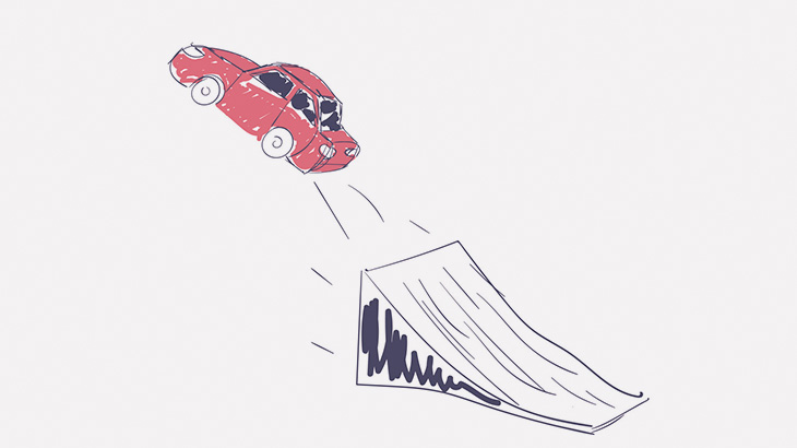 スピード出すと大ジャンプできる坂で遊んでいた車、事故る（動画）