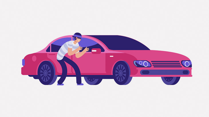 中に警察官がいるのに車を開けようとする男（動画）