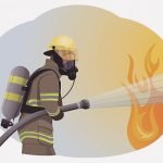 激しい炎をウォーターシールドでブロックする消防士（動画）