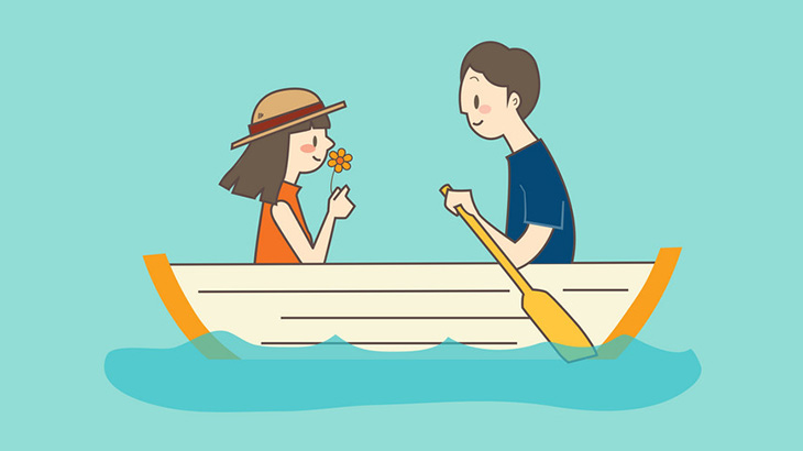 彼女を乗せて漕ぐボート、沈没寸前（動画）