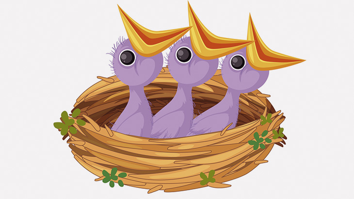 巣立ったばかりの鳥さん、食べ物が口の中に入らなくて困惑（動画）