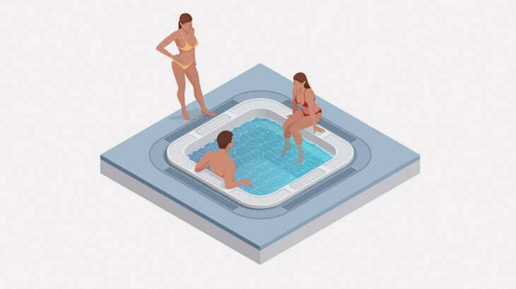2人の豊満な女性とプールでセックスする男（動画）