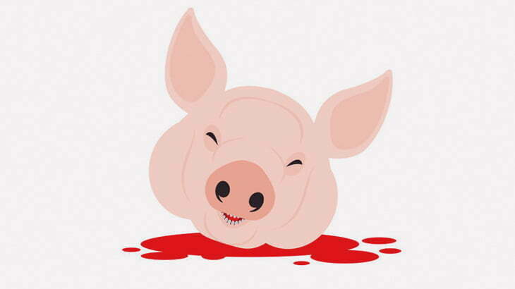 大きな豚を捌いて料理して食べる村人たち（動画）