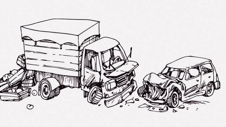 【閲覧注意】5人が乗った車にトラックが突っ込んだ事故現場、地獄絵図･･･（画像）
