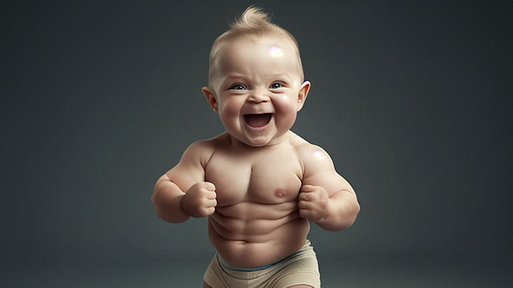 まるでボディビルダーのように体が膨れた「ベビーハルク」と呼ばれる赤ちゃん（動画）