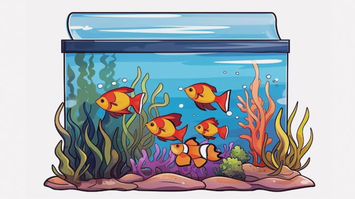 小さな水槽に小さな木と小さな魚を入れてミニアクアリウムを楽しむ男（動画）