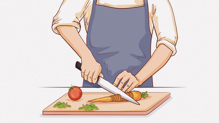 音楽のリズムに合わせて野菜をノールック高速輪切りする料理人の男（動画）