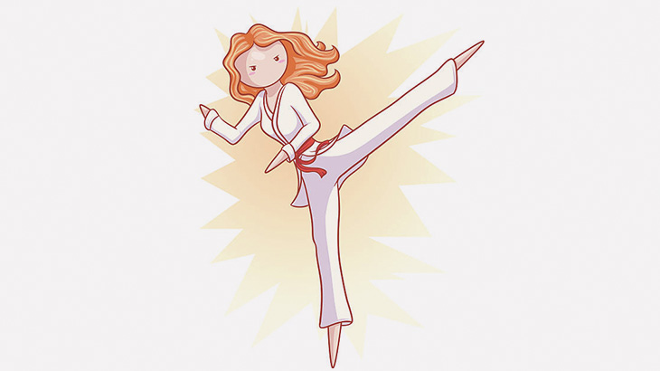 足で風船をつぎつぎ割る、華麗な足蹴りお姉さん