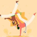 華麗なカポエイラを披露する、背が低くて頭が異様に大きい男