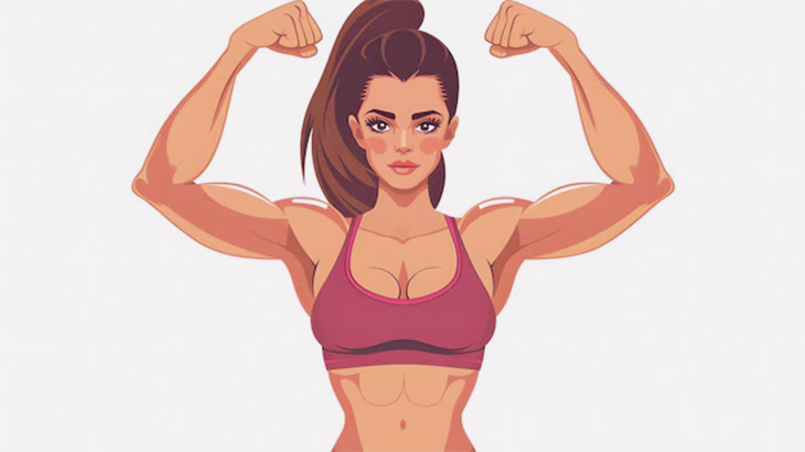 大胸筋をピクピクさせてオッパイを揺らす、ほどよくマッスルお姉さん