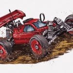 ラジコンカーをドライビングシートで操作してレースを楽しむ人達