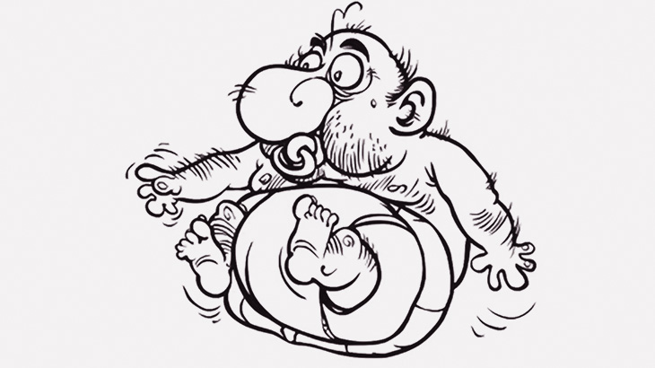 まるで赤ちゃんのようなオジサンが撮影される