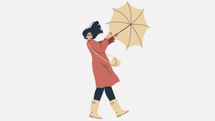 強風が吹く街を歩いていた女性、予想外のノックアウト