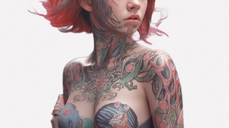 目の白い部分をすべて黒くしてしまったタトゥーだらけの女性、好奇の目に晒される