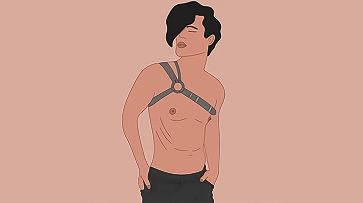 きわどい服装で自分の体をアピールするゲイの男